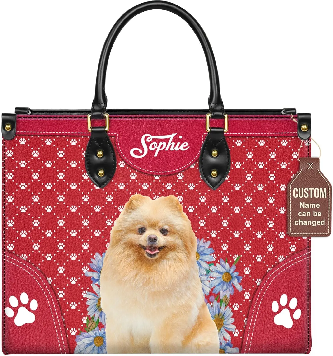 Personalized Pomeranian Dog Handbags, Custom Name Dog Leather Bags, Purses, Shoulder Bag, Gift For Dog Mom Dog Lover