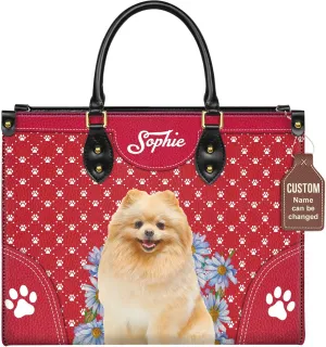 Personalized Pomeranian Dog Handbags, Custom Name Dog Leather Bags, Purses, Shoulder Bag, Gift For Dog Mom Dog Lover