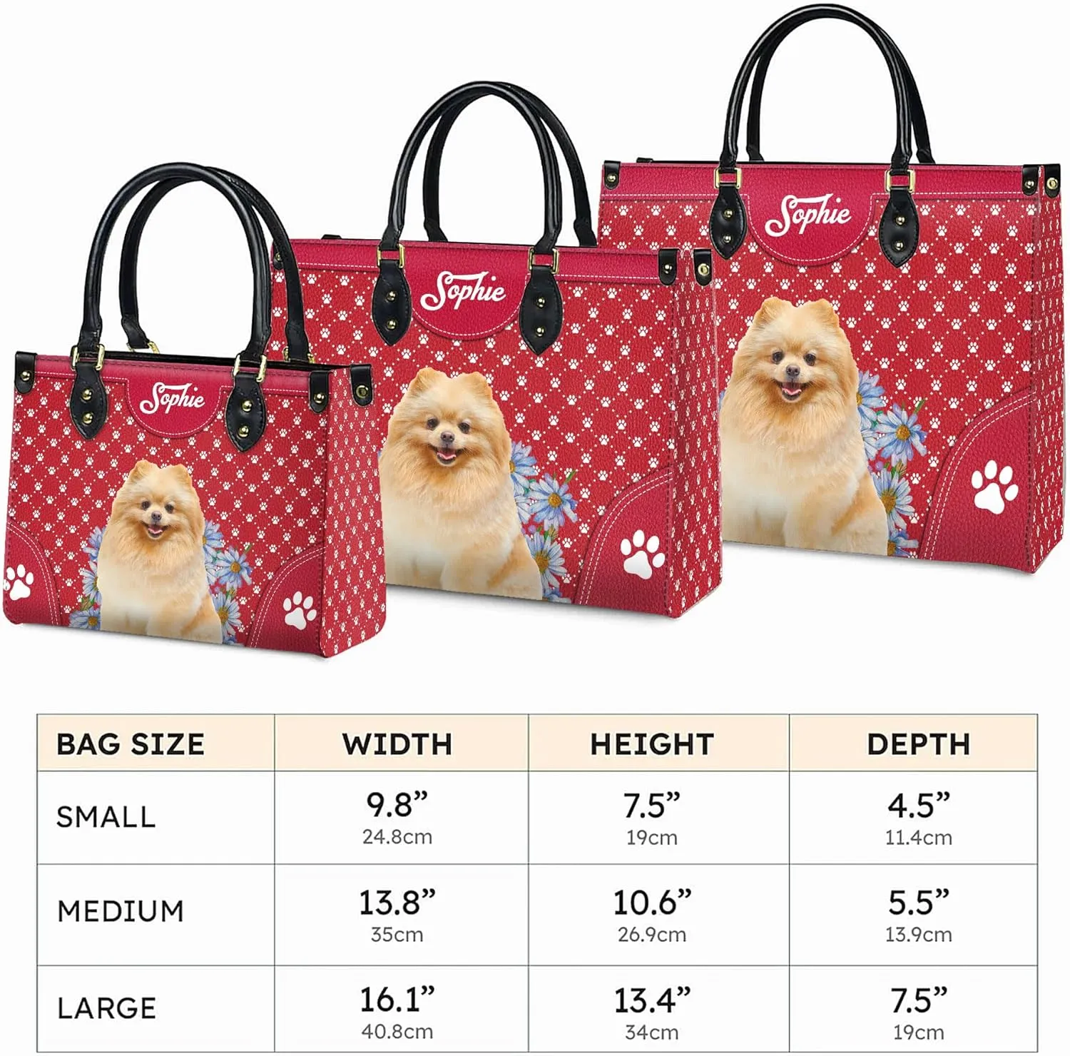 Personalized Pomeranian Dog Handbags, Custom Name Dog Leather Bags, Purses, Shoulder Bag, Gift For Dog Mom Dog Lover