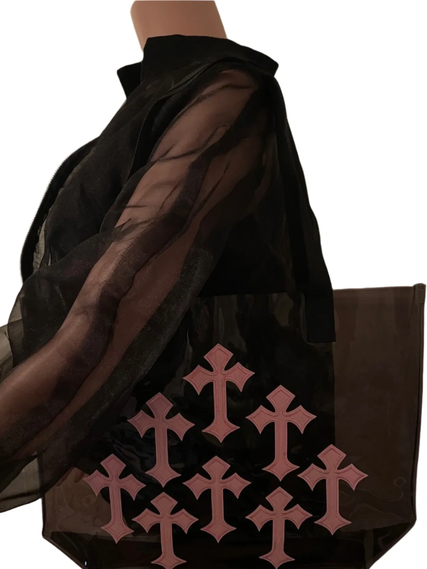 Pink Cross Holographic PVC Black Tote Bag