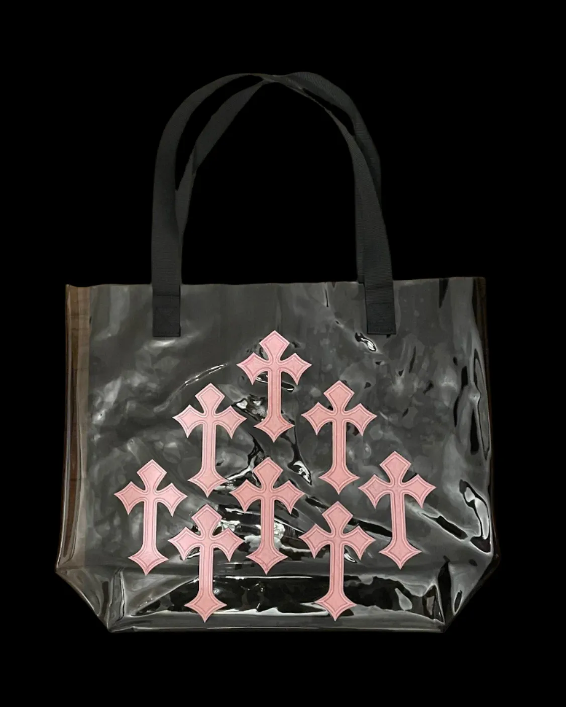 Pink Cross Holographic PVC Black Tote Bag