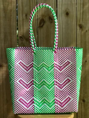 Pink, Green and White Woven Tote