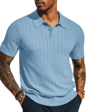 PJ JONES Mens for POLO Shirts Casual Short Sleeve Textured Knit for POLO Comfortable Wrinkle-Free Knit Shirts Blue