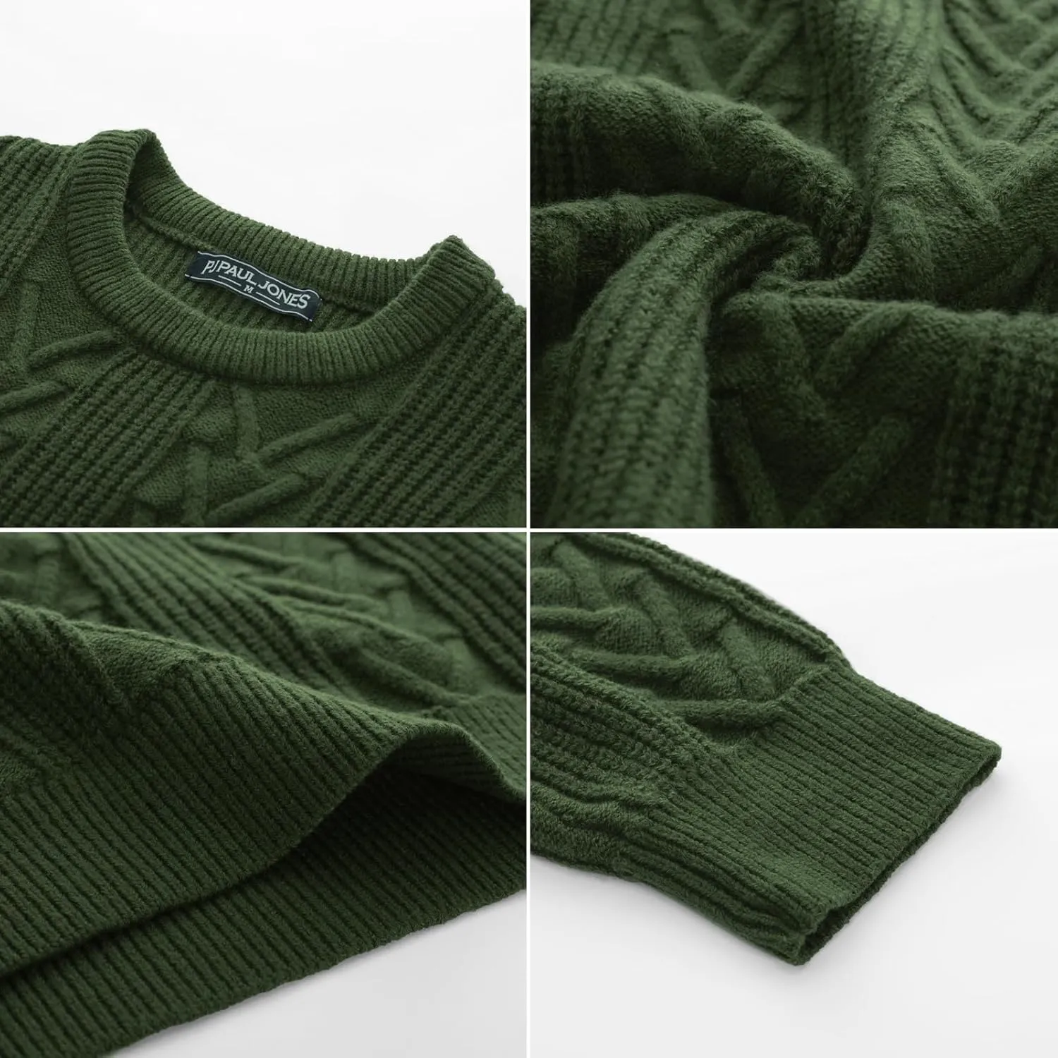 PJ PAUL JONES Mens Crewneck Sweater Casual Cable Knit Pullover Sweater Drop Shoulder Solid Knitted Sweaters