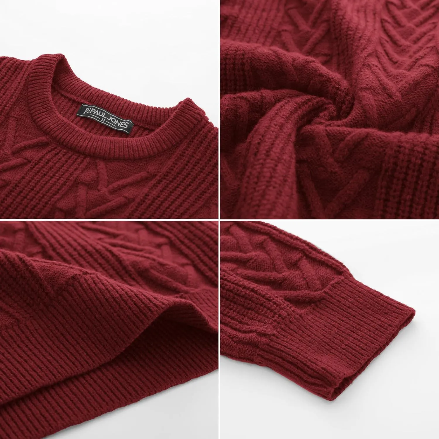 PJ PAUL JONES Mens Crewneck Sweater Casual Cable Knit Pullover Sweater Drop Shoulder Solid Knitted Sweaters