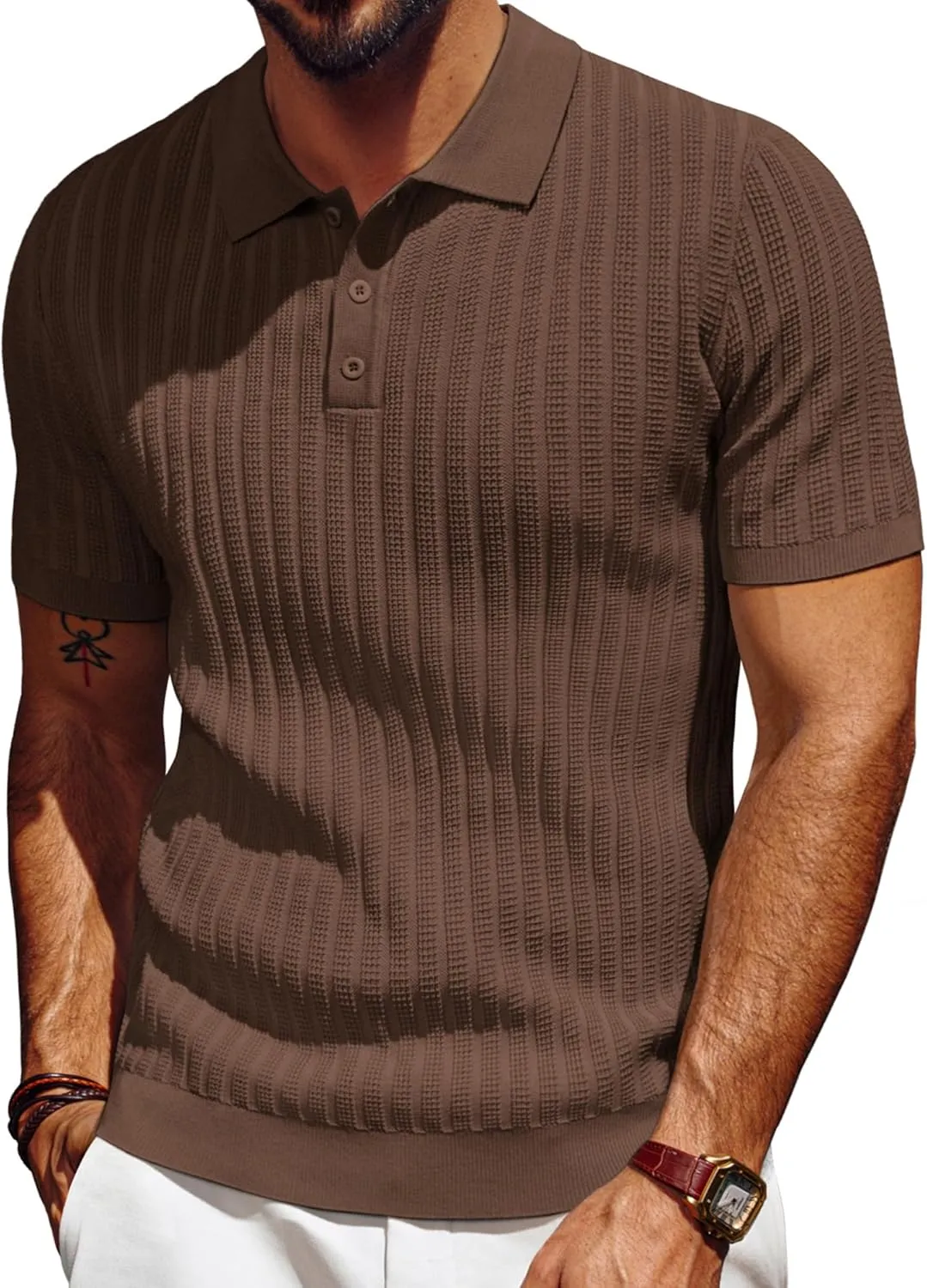 PJ PAUL JONES Mens Knit Polo Shirt Short Sleeve Textured Polo Shirts Casual Summer Collared Polo T Shirt