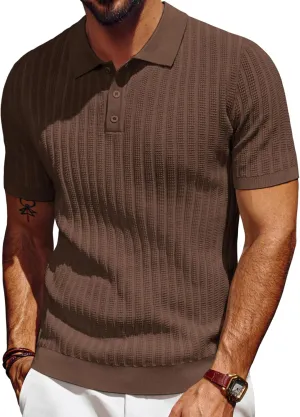 PJ PAUL JONES Mens Knit Polo Shirt Short Sleeve Textured Polo Shirts Casual Summer Collared Polo T Shirt