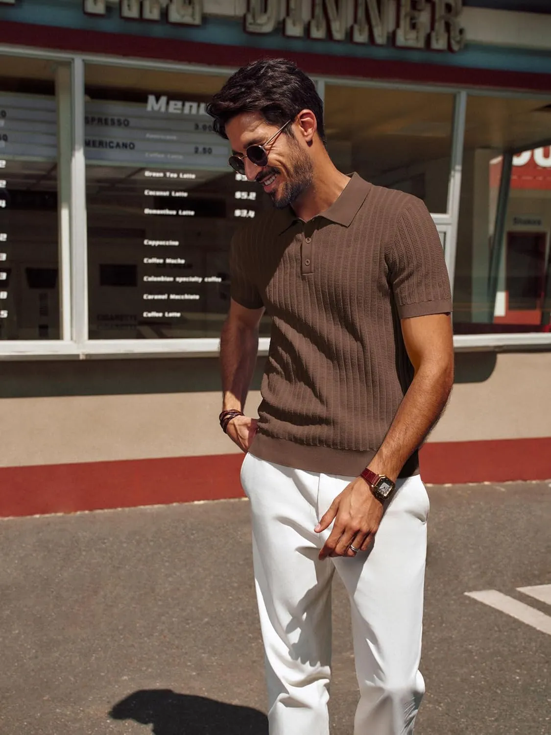 PJ PAUL JONES Mens Knit Polo Shirt Short Sleeve Textured Polo Shirts Casual Summer Collared Polo T Shirt