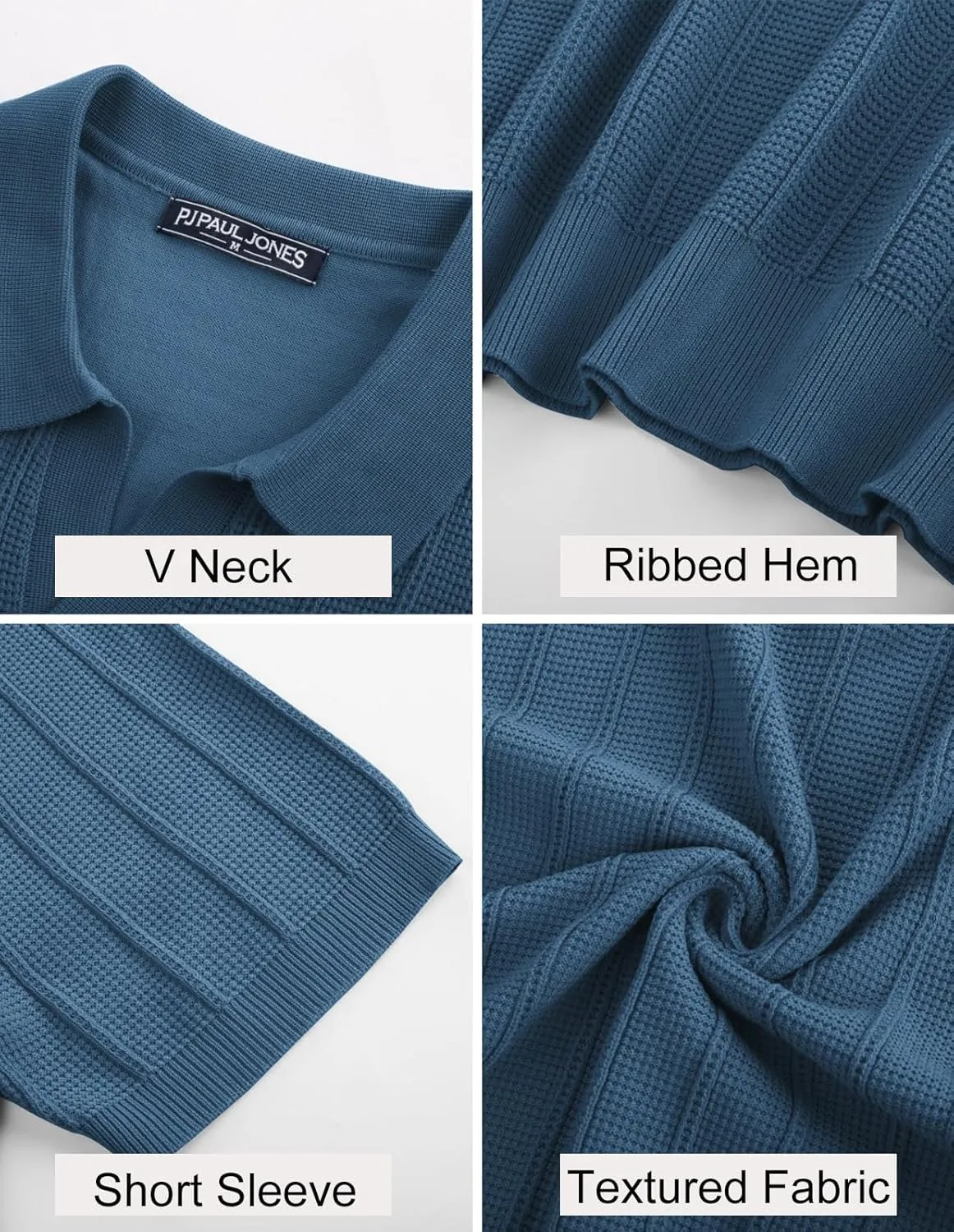 PJ PAUL JONES Mens Polo Shirts V-Neck Knit Polo Textured Summer Shirts