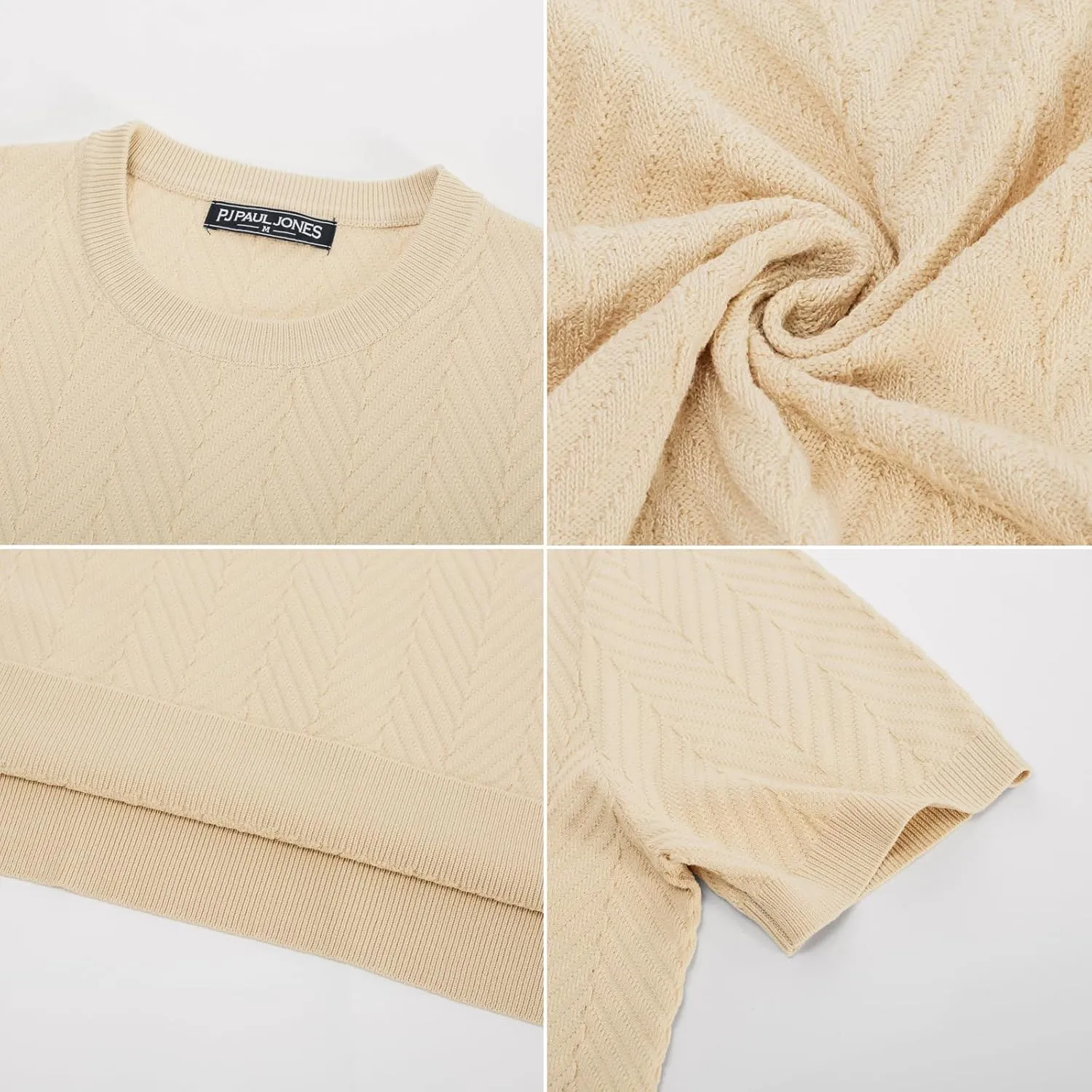 PJ PAUL JONES Men's Short Sleeve Knit T-Shirts Casual Crewneck Solid Texture Knit Shirt