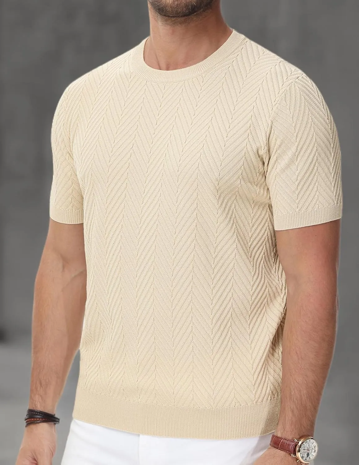 PJ PAUL JONES Men's Short Sleeve Knit T-Shirts Casual Crewneck Solid Texture Knit Shirt