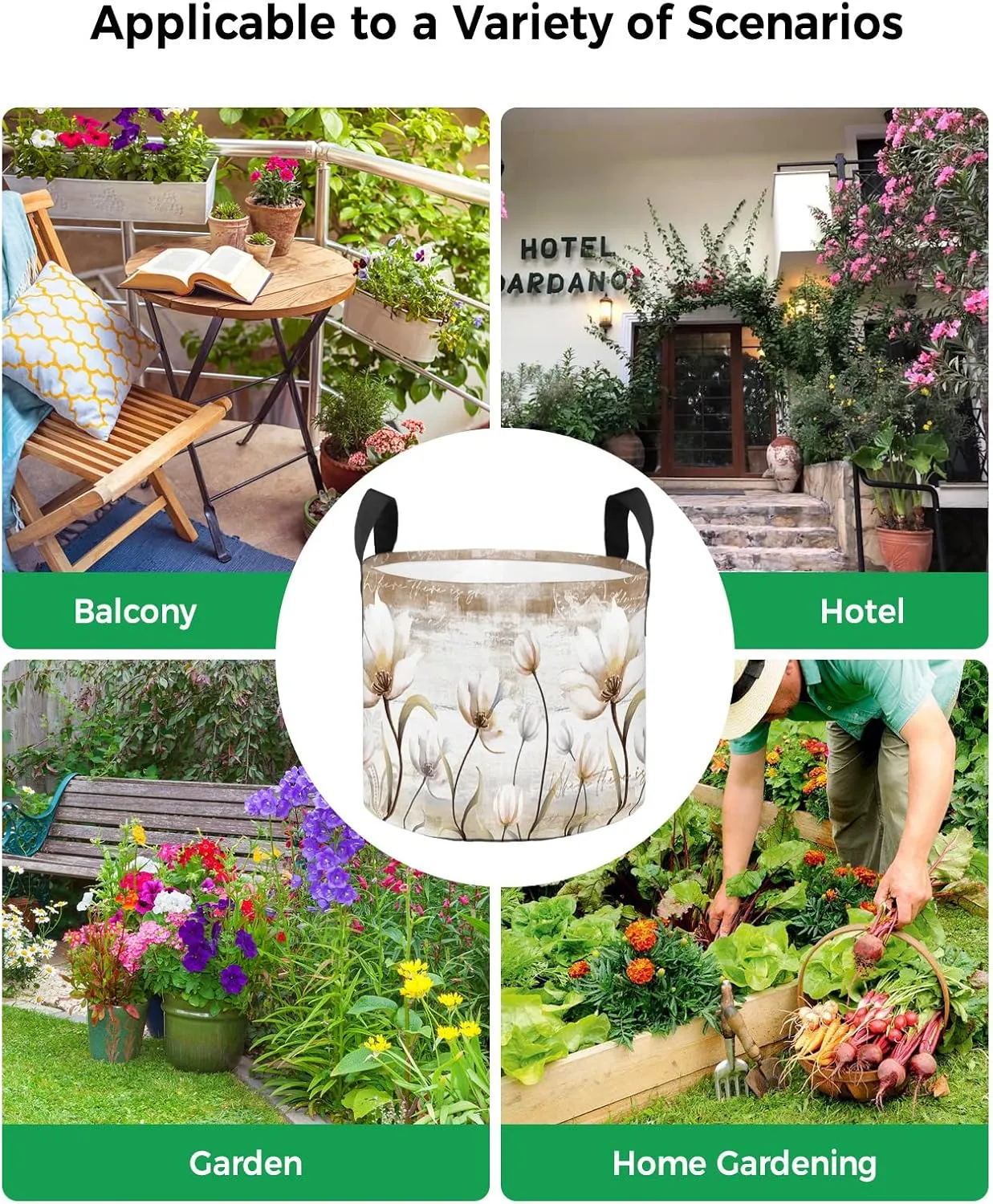 Plant Grow Bag Farm Aesthetic Flowers Botanical 5 Gallon Grow Bags,Fabric Breathable Garden Plant Pots with Handles,Retro Pastoral Style Flower Grow Bag for Tomato Vegetable Flower