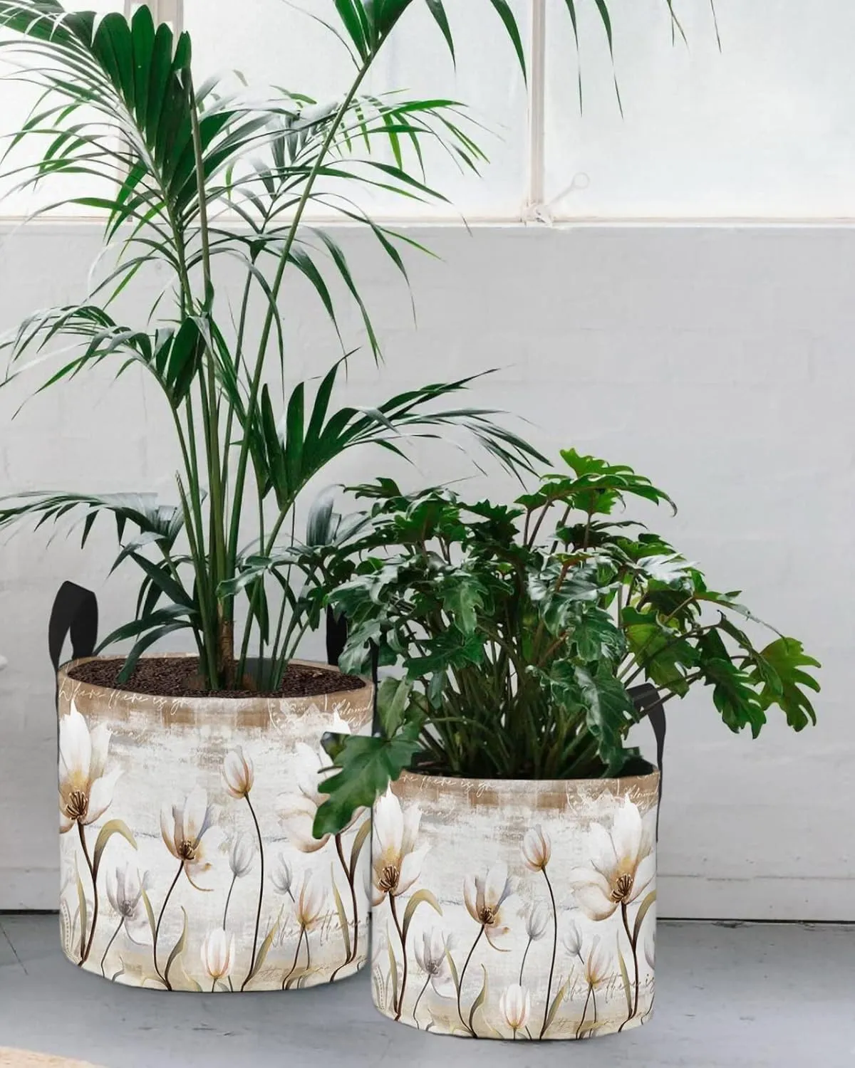 Plant Grow Bag Farm Aesthetic Flowers Botanical 5 Gallon Grow Bags,Fabric Breathable Garden Plant Pots with Handles,Retro Pastoral Style Flower Grow Bag for Tomato Vegetable Flower