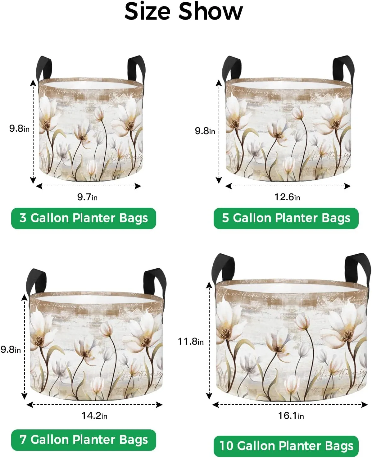 Plant Grow Bag Farm Aesthetic Flowers Botanical 5 Gallon Grow Bags,Fabric Breathable Garden Plant Pots with Handles,Retro Pastoral Style Flower Grow Bag for Tomato Vegetable Flower