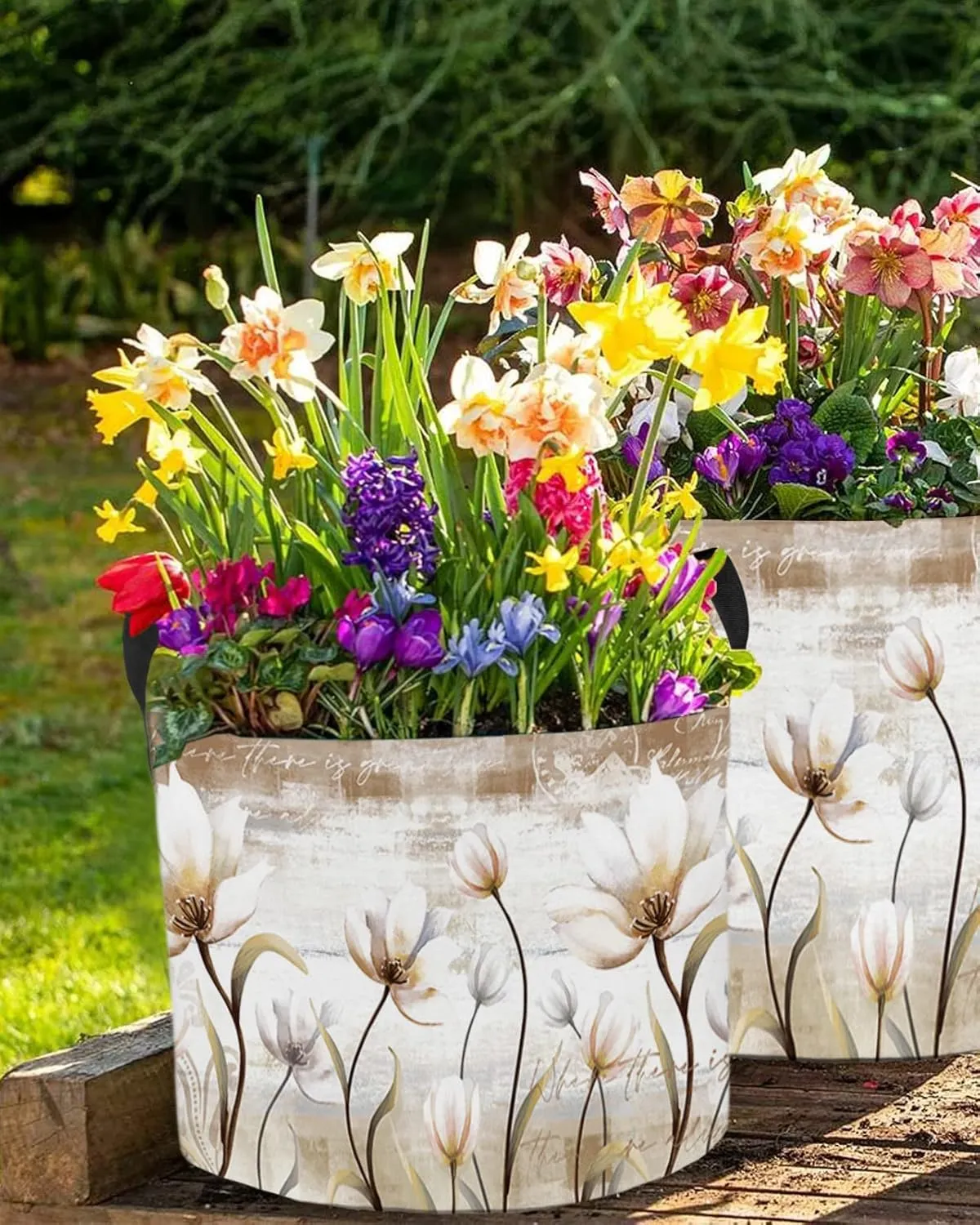 Plant Grow Bag Farm Aesthetic Flowers Botanical 5 Gallon Grow Bags,Fabric Breathable Garden Plant Pots with Handles,Retro Pastoral Style Flower Grow Bag for Tomato Vegetable Flower