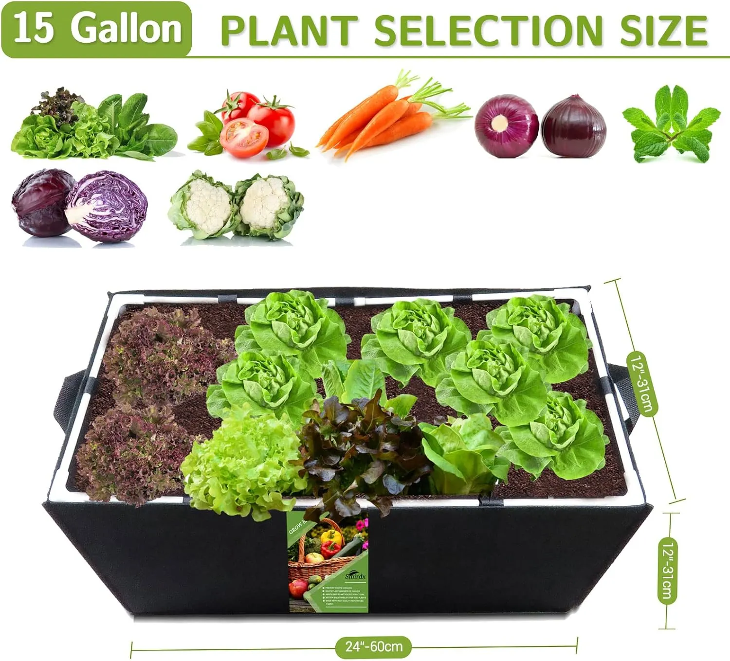 Plant Grow Bag with Bracket and Handles, Prevent Deformation, 15 Gallon Rectangle Heavy Fabric Raised Garden Bed for Vegetable, Durable Breathe Cloth Planting Container Pot for Indoor Outdoor