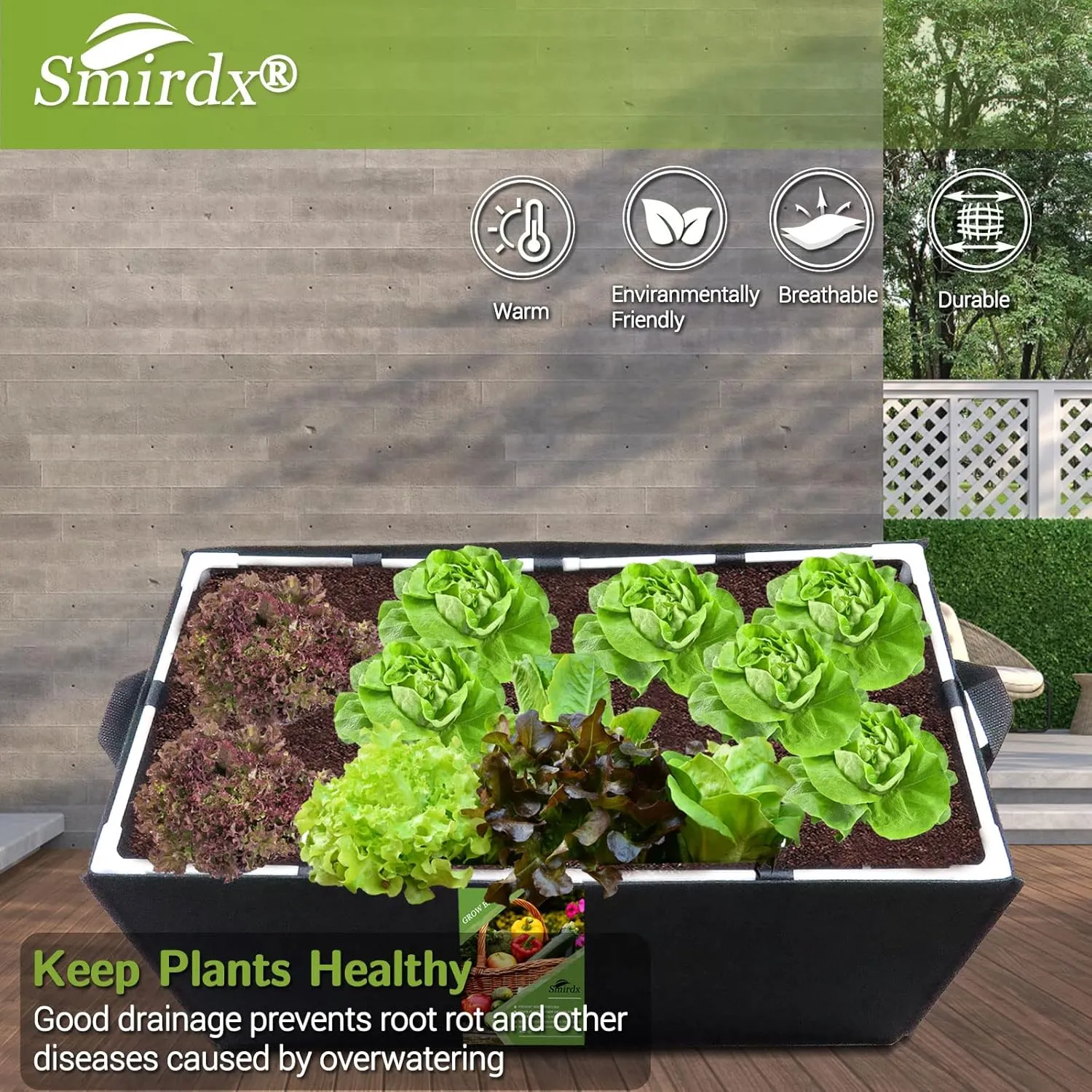 Plant Grow Bag with Bracket and Handles, Prevent Deformation, 15 Gallon Rectangle Heavy Fabric Raised Garden Bed for Vegetable, Durable Breathe Cloth Planting Container Pot for Indoor Outdoor