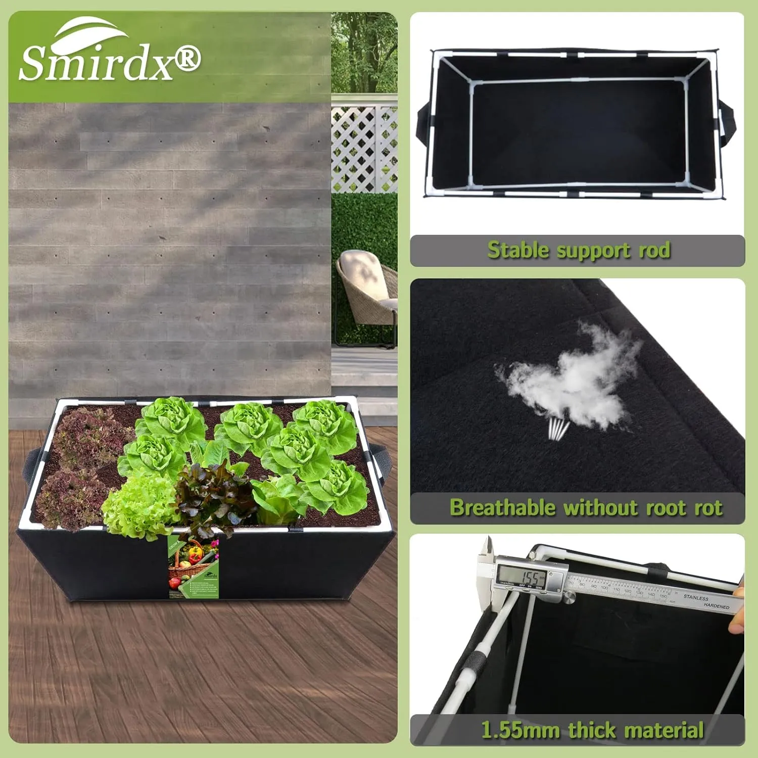 Plant Grow Bag with Bracket and Handles, Prevent Deformation, 15 Gallon Rectangle Heavy Fabric Raised Garden Bed for Vegetable, Durable Breathe Cloth Planting Container Pot for Indoor Outdoor