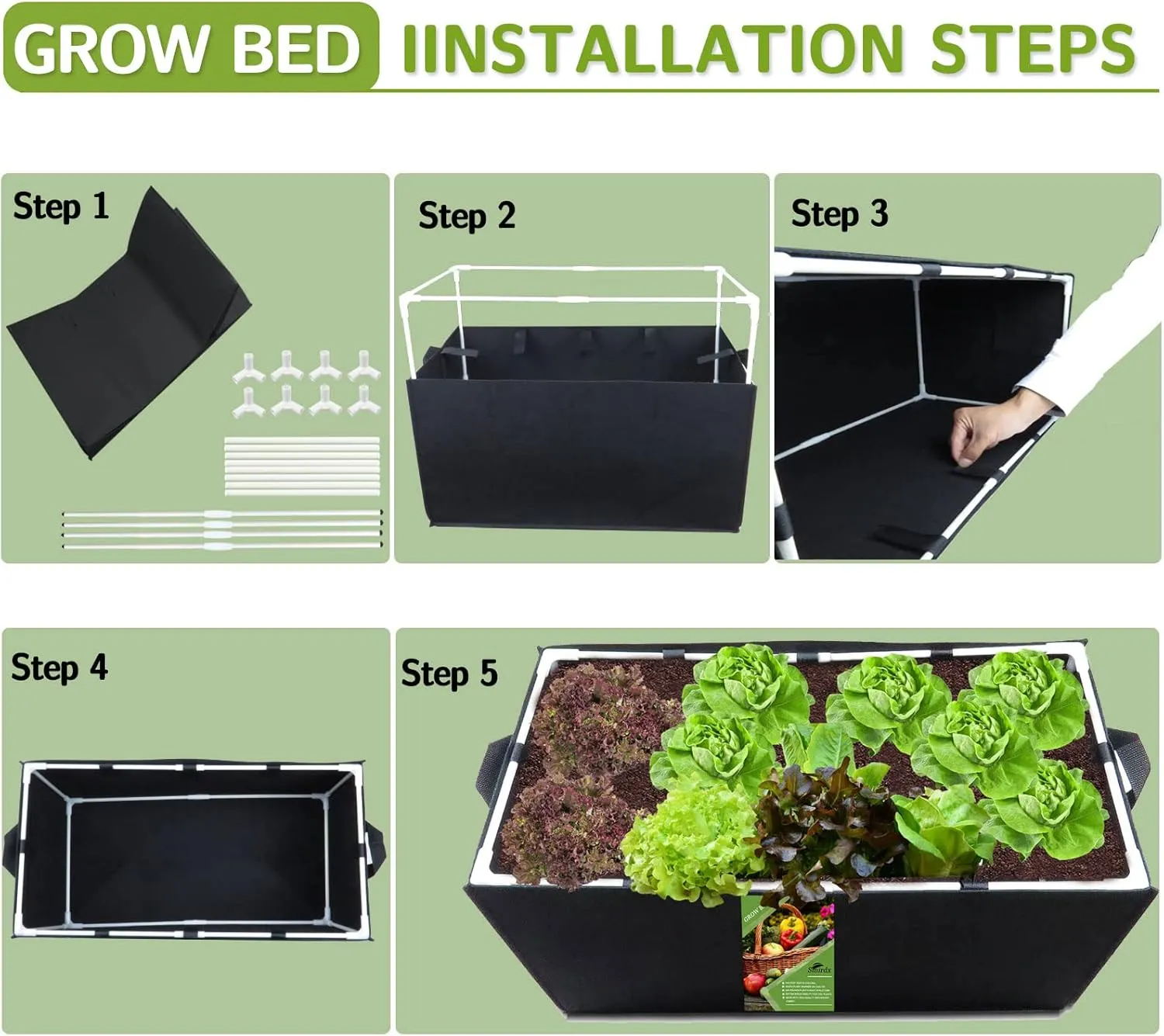 Plant Grow Bag with Bracket and Handles, Prevent Deformation, 15 Gallon Rectangle Heavy Fabric Raised Garden Bed for Vegetable, Durable Breathe Cloth Planting Container Pot for Indoor Outdoor