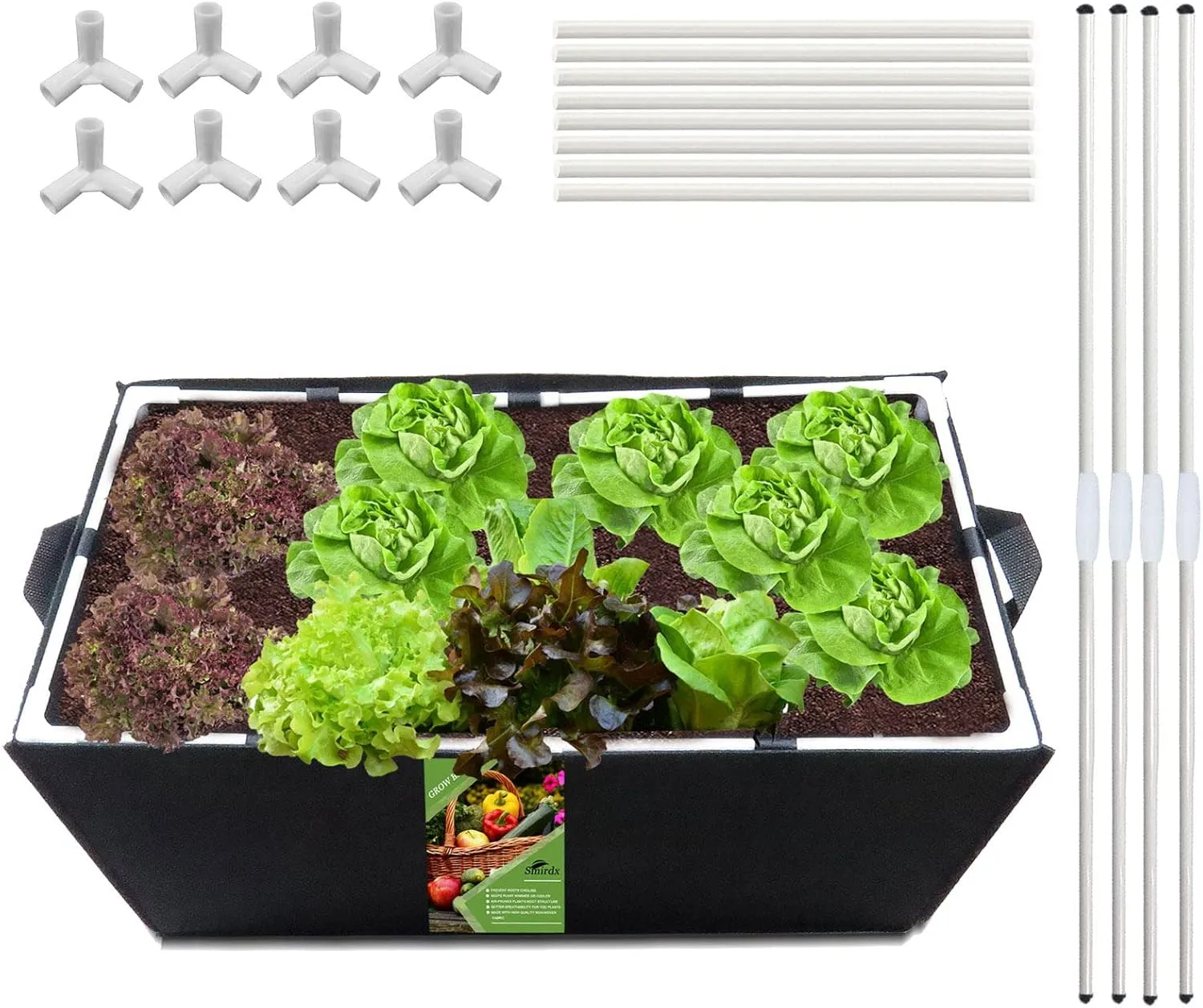 Plant Grow Bag with Bracket and Handles, Prevent Deformation, 15 Gallon Rectangle Heavy Fabric Raised Garden Bed for Vegetable, Durable Breathe Cloth Planting Container Pot for Indoor Outdoor