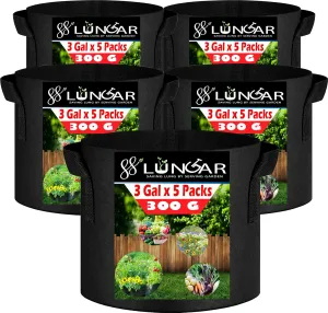 Plant Grow Bags - 3 Gallon 5 Packs Planter Pot, Thickest Aeration 300G Non-Woven Fabric, Reinforced Handles for Weatherproof Nursery Pot, Enhanced Double Seam