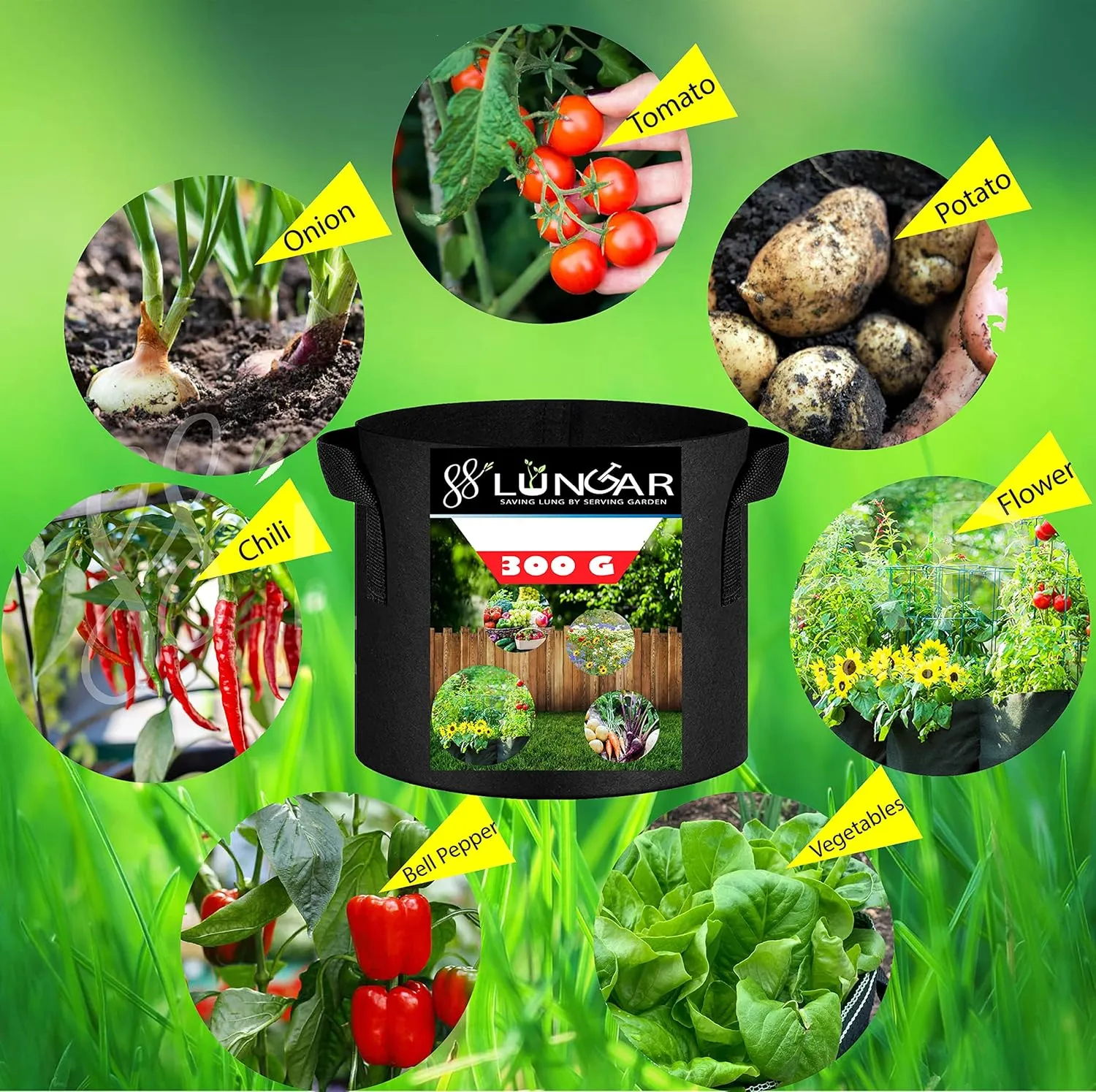 Plant Grow Bags - 3 Gallon 5 Packs Planter Pot, Thickest Aeration 300G Non-Woven Fabric, Reinforced Handles for Weatherproof Nursery Pot, Enhanced Double Seam