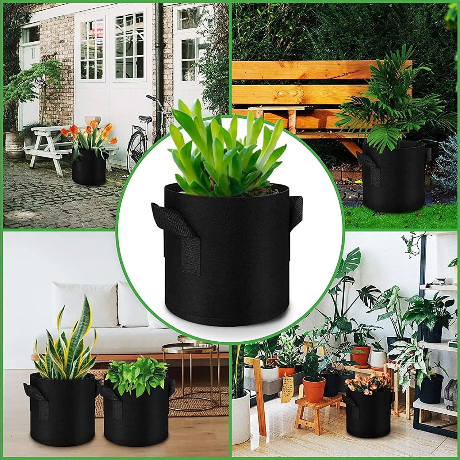 Plant Grow Bags - 3 Gallon 5 Packs Planter Pot, Thickest Aeration 300G Non-Woven Fabric, Reinforced Handles for Weatherproof Nursery Pot, Enhanced Double Seam