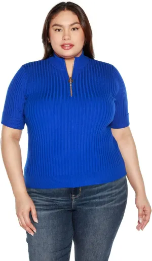 Plus Size Lightweight Knit Short Sleeve Half Zip Dressy Tops for Women