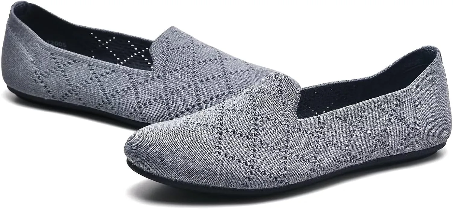poemlady Women’s Ballet Flat Shoes Dress Shoes Knit Round Toe Slip On Ballerina Walking Flats Shoes for Woman Low Wedge Casual