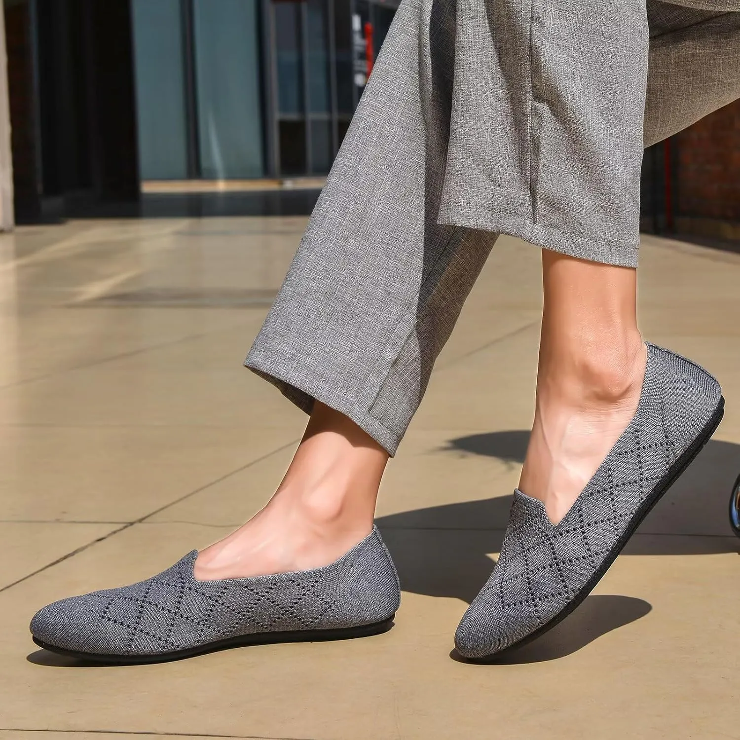 poemlady Women’s Ballet Flat Shoes Dress Shoes Knit Round Toe Slip On Ballerina Walking Flats Shoes for Woman Low Wedge Casual