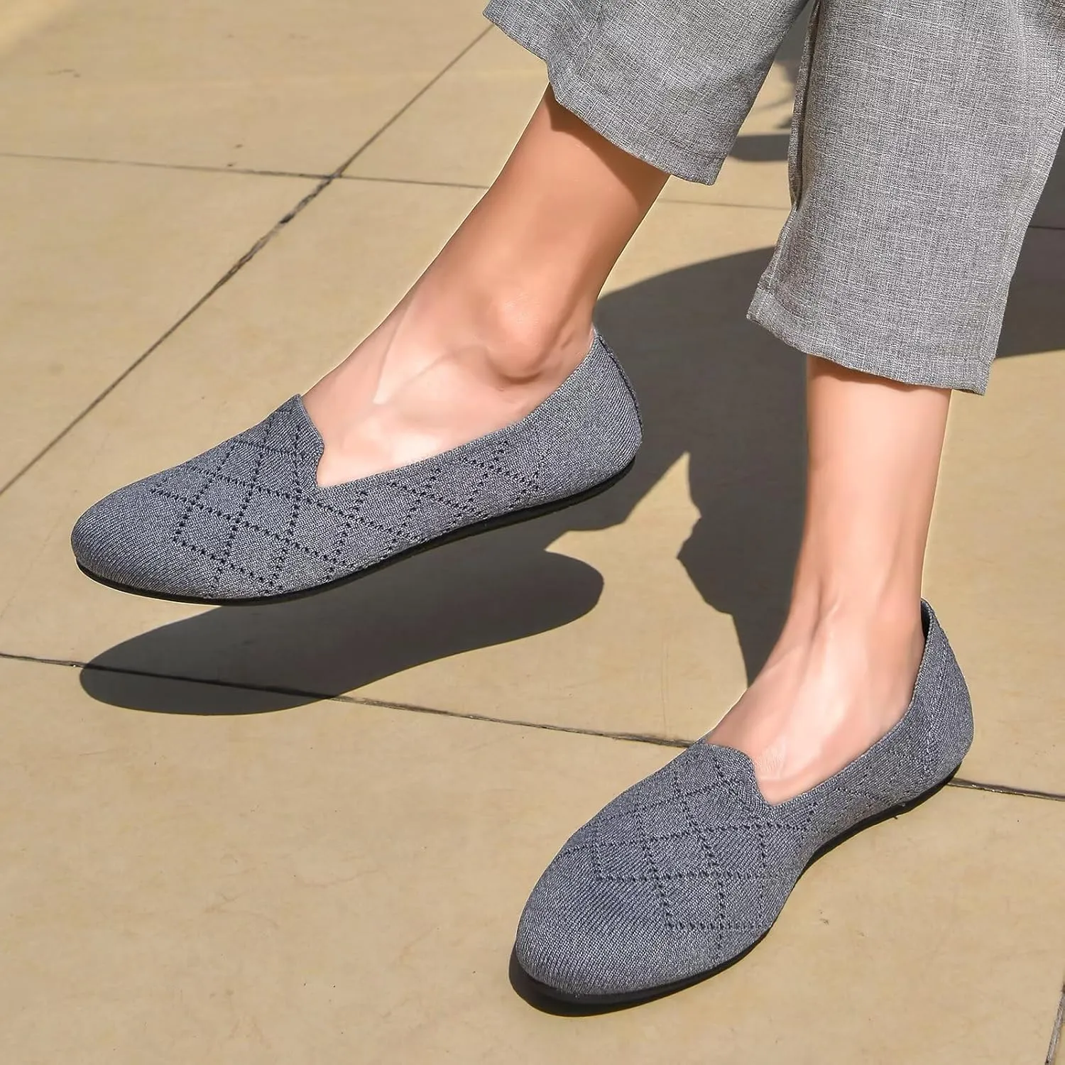 poemlady Women’s Ballet Flat Shoes Dress Shoes Knit Round Toe Slip On Ballerina Walking Flats Shoes for Woman Low Wedge Casual
