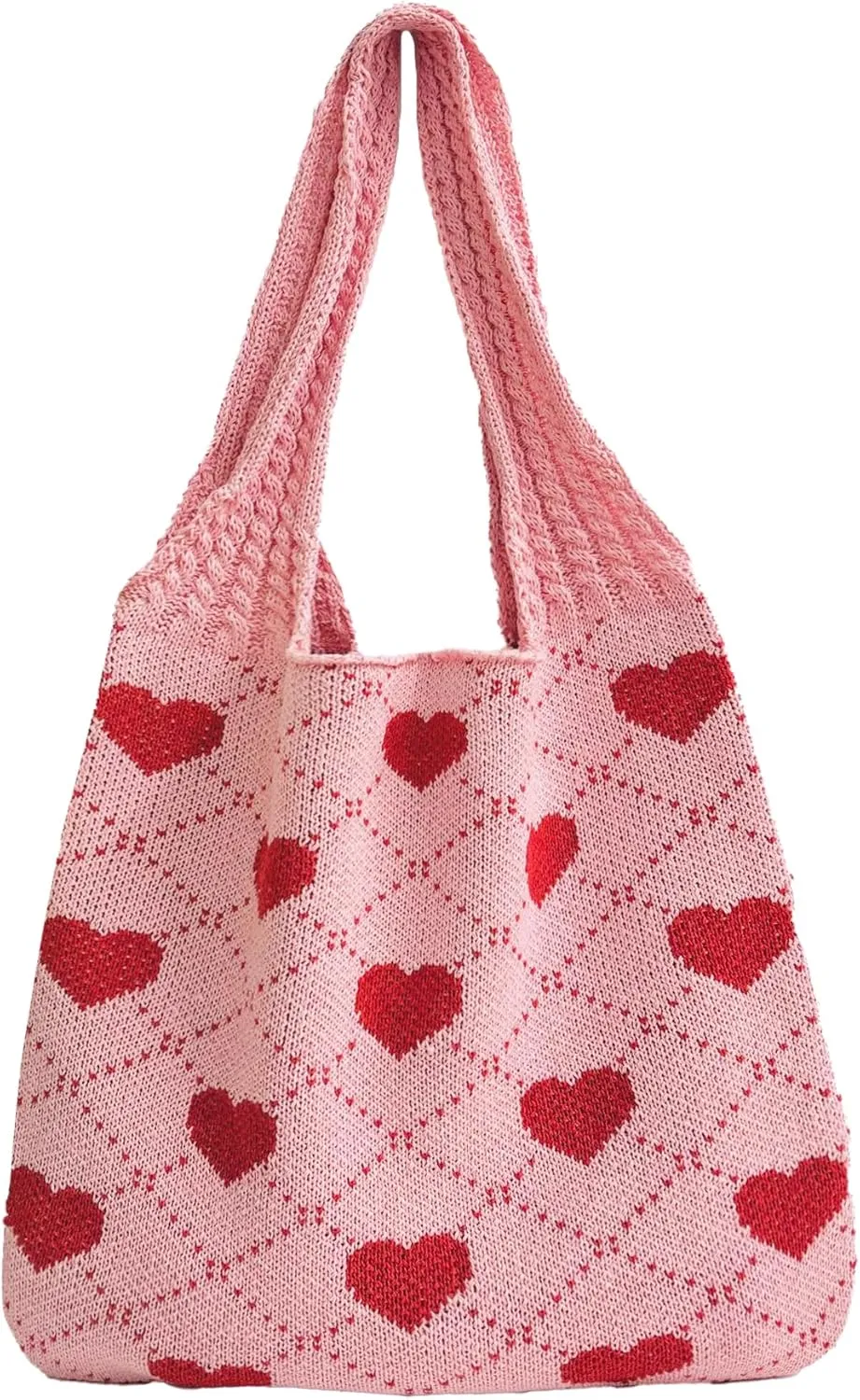 Pokn Heart Crochet Tote Bag Cute Purse for Women Cutecore Key Chain Y2K Accessories Valentines Aesthetic Handbags for Women