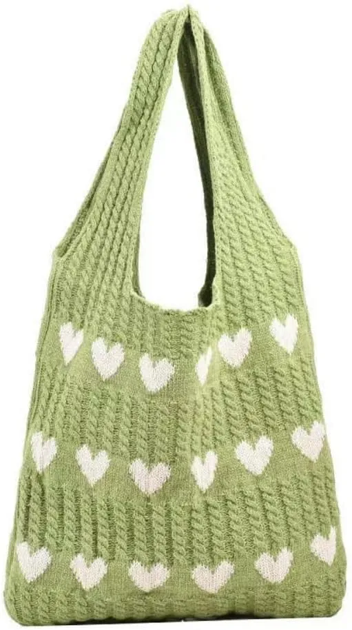 Pokn Heart Crochet Tote Bag Cute Purse for Women Cutecore Key Chain Y2K Accessories Valentines Aesthetic Handbags for Women