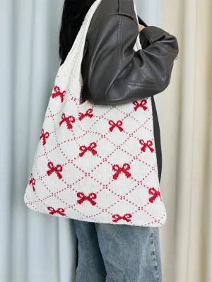 Pokn Heart Crochet Tote Bag Cute Purse for Women Cutecore Key Chain Y2K Accessories Valentines Aesthetic Handbags for Women