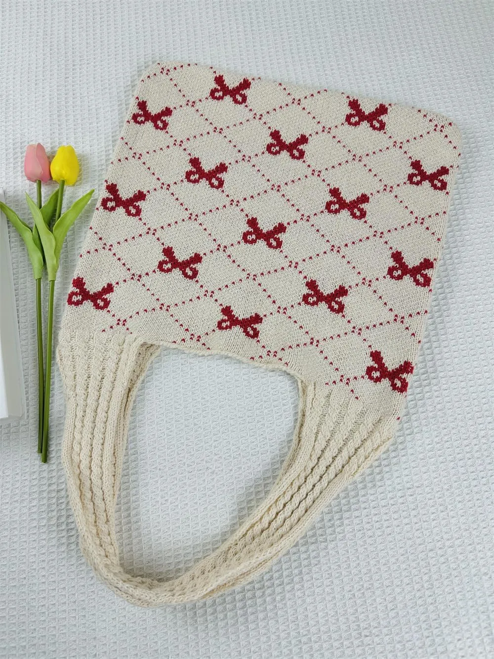 Pokn Heart Crochet Tote Bag Cute Purse for Women Cutecore Key Chain Y2K Accessories Valentines Aesthetic Handbags for Women