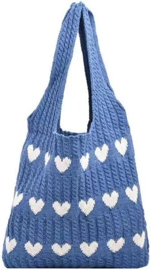 Pokn Heart Crochet Tote Bag Cute Purse for Women Cutecore Key Chain Y2K Accessories Valentines Aesthetic Handbags for Women