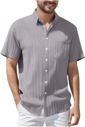 Polo Shirts for Men Mens Summer Textured Shirts Short Sleeve Casual Button Down Shirt Beach Vacation Tops Golf Shirt