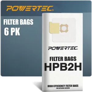 POWERTEC HPB2H, HPB2HPK Vacuum Bags for AstroVac 6PK, for Central Vacuum Systems & Vacumaid, Replacement Dust Bags, Filter Bags, Shop Vacuum Bags (75046-P2)