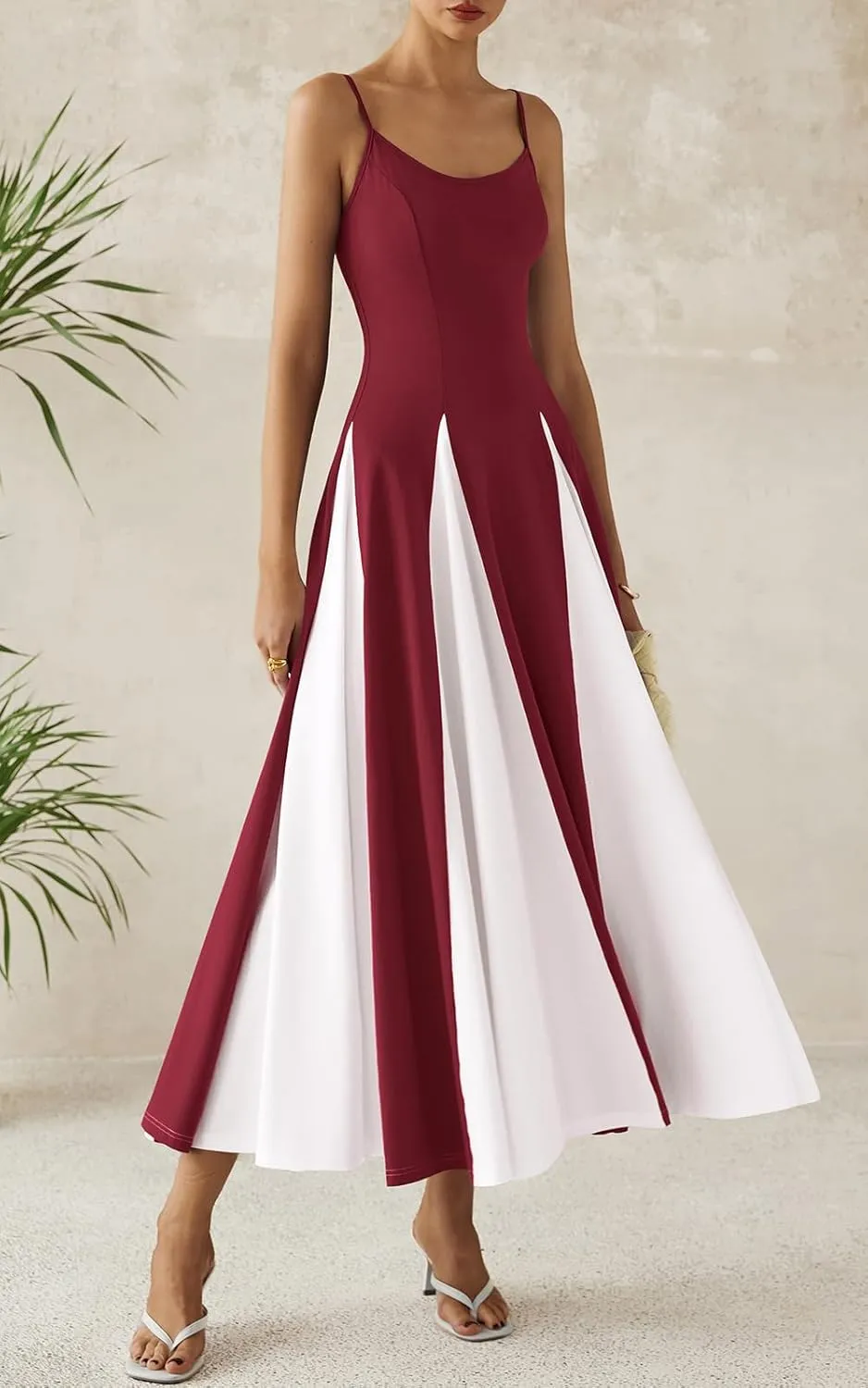 PRETTYGARDEN Spaghetti Strap Color Block Spring Dresses for Women 2025 Trendy Sleeveless Maxi Dress Flowy Prom Dresses
