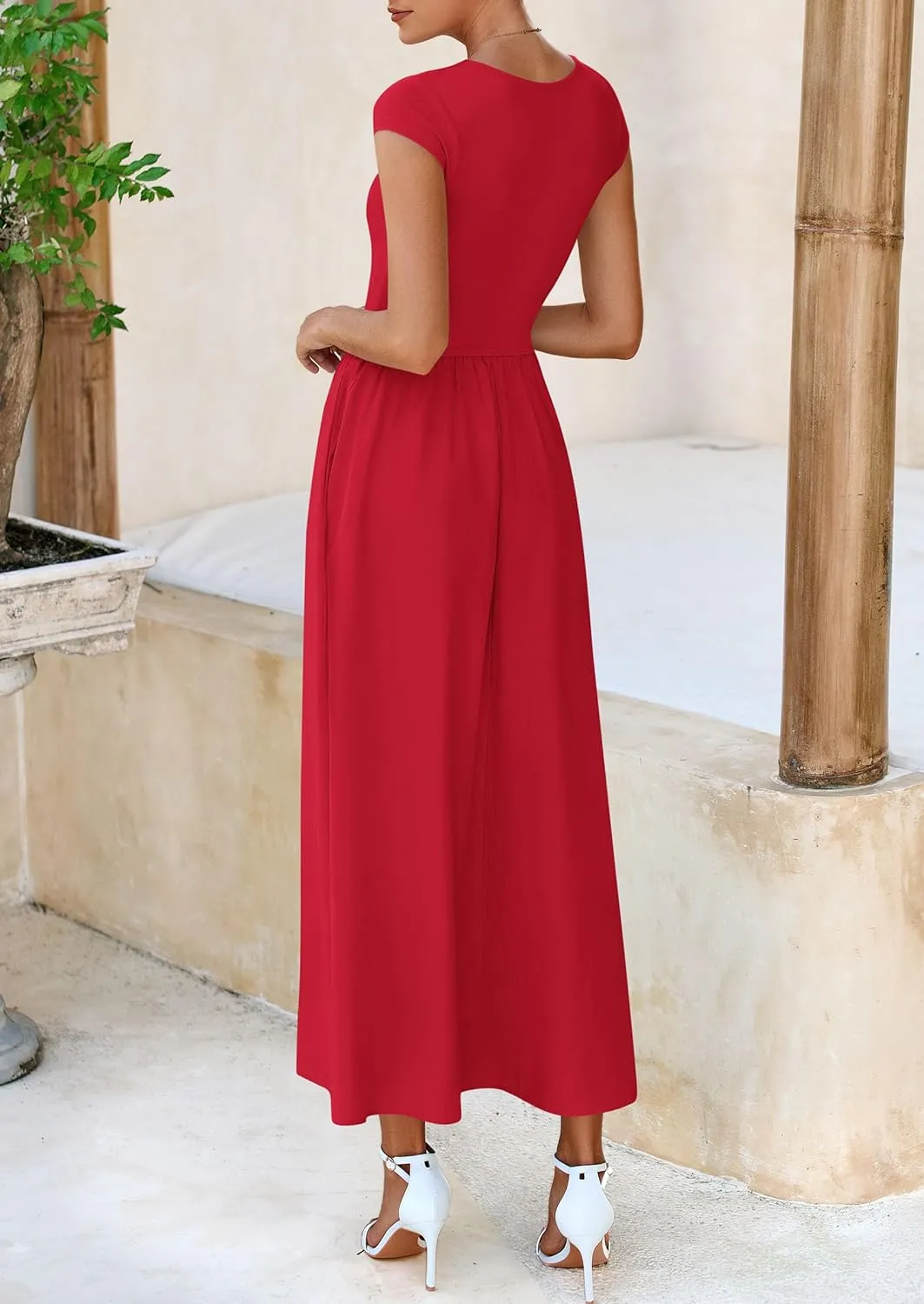 PRETTYGARDEN Women's 2025 Summer Casual Long Dresses Cap Sleeve Patchwork A Line Flowy Modest Elegant Homecoming Maxi Dress