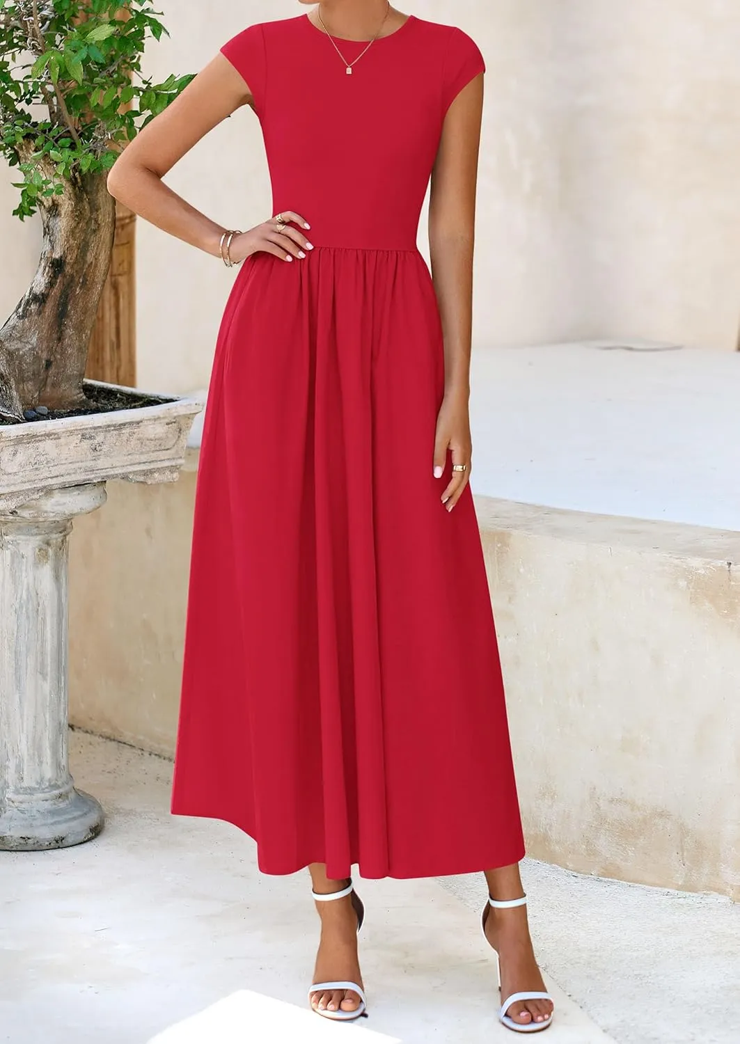 PRETTYGARDEN Women's 2025 Summer Casual Long Dresses Cap Sleeve Patchwork A Line Flowy Modest Elegant Homecoming Maxi Dress