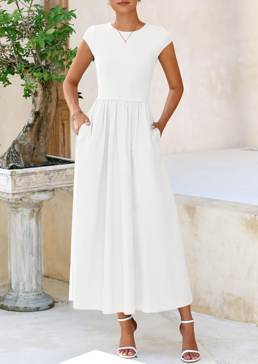 PRETTYGARDEN Women's 2025 Summer Casual Long Dresses Cap Sleeve Patchwork A Line Flowy Modest Elegant Homecoming Maxi Dress