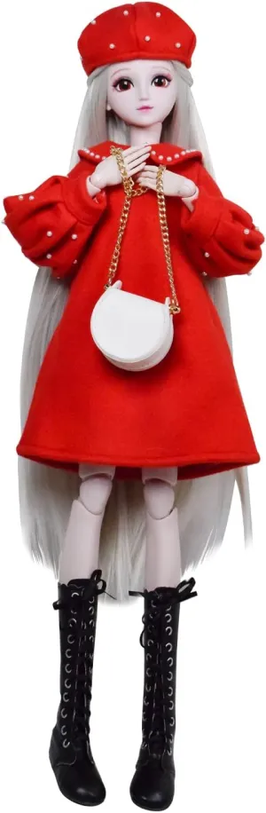Proudoll 1/3 BJD Doll 60cm 24Inches Ball Jointed SD Dolls Move Joints Action Figures Fashion Girl Frances   Beret   Wig   Dress   Crossbody Bag   Boots