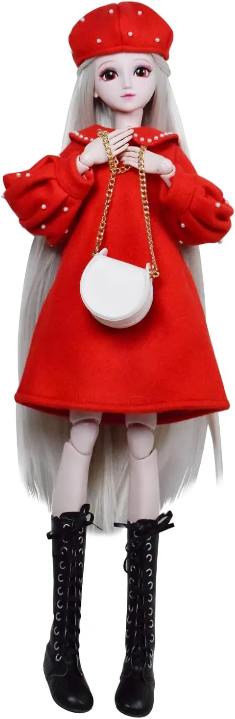 Proudoll 1/3 BJD Doll 60cm 24Inches Ball Jointed SD Dolls Move Joints Action Figures Fashion Girl Frances   Beret   Wig   Dress   Crossbody Bag   Boots