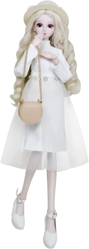 Proudoll 1/3 BJD Doll 60cm 24Inches Ball Jointed SD Dolls Move Joints Action Figures Fashion Girl Frances Hat Wig Dress Crossbody Bag High Heel
