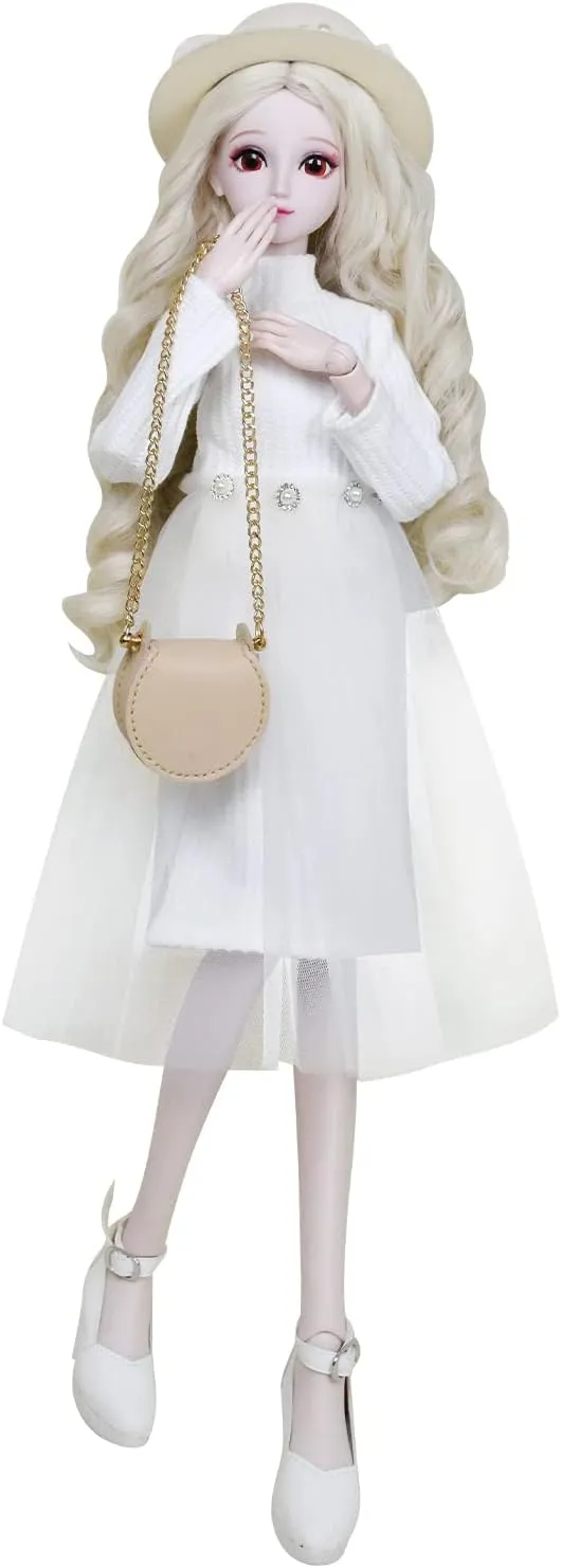 Proudoll 1/3 BJD Doll 60cm 24Inches Ball Jointed SD Dolls Move Joints Action Figures Fashion Girl Frances Hat Wig Dress Crossbody Bag High Heel