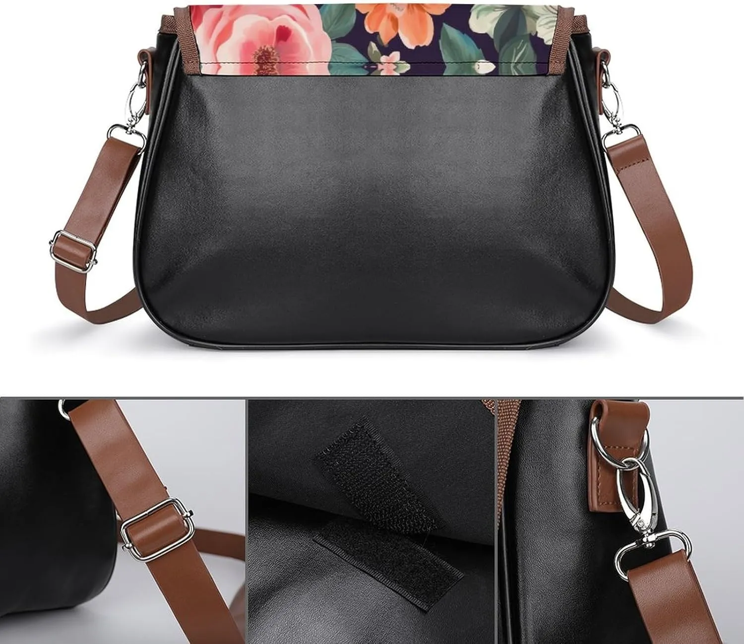 Purple Flower Butterflies Crossbody Bags for Women,PU Leather Tote Bag for Women,Shoulder Bag Purse for Work Shopping Travel