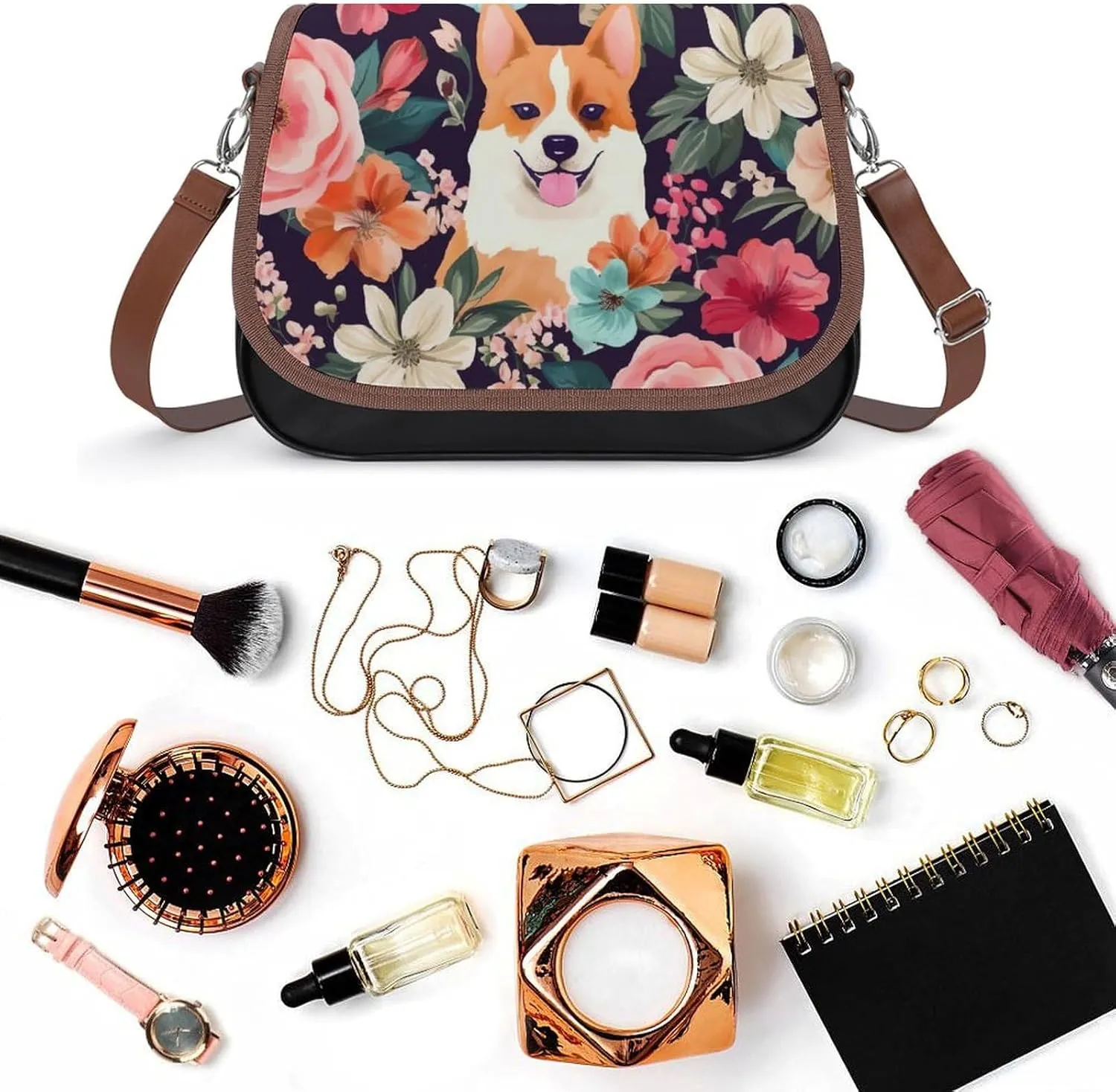 Purple Flower Butterflies Crossbody Bags for Women,PU Leather Tote Bag for Women,Shoulder Bag Purse for Work Shopping Travel