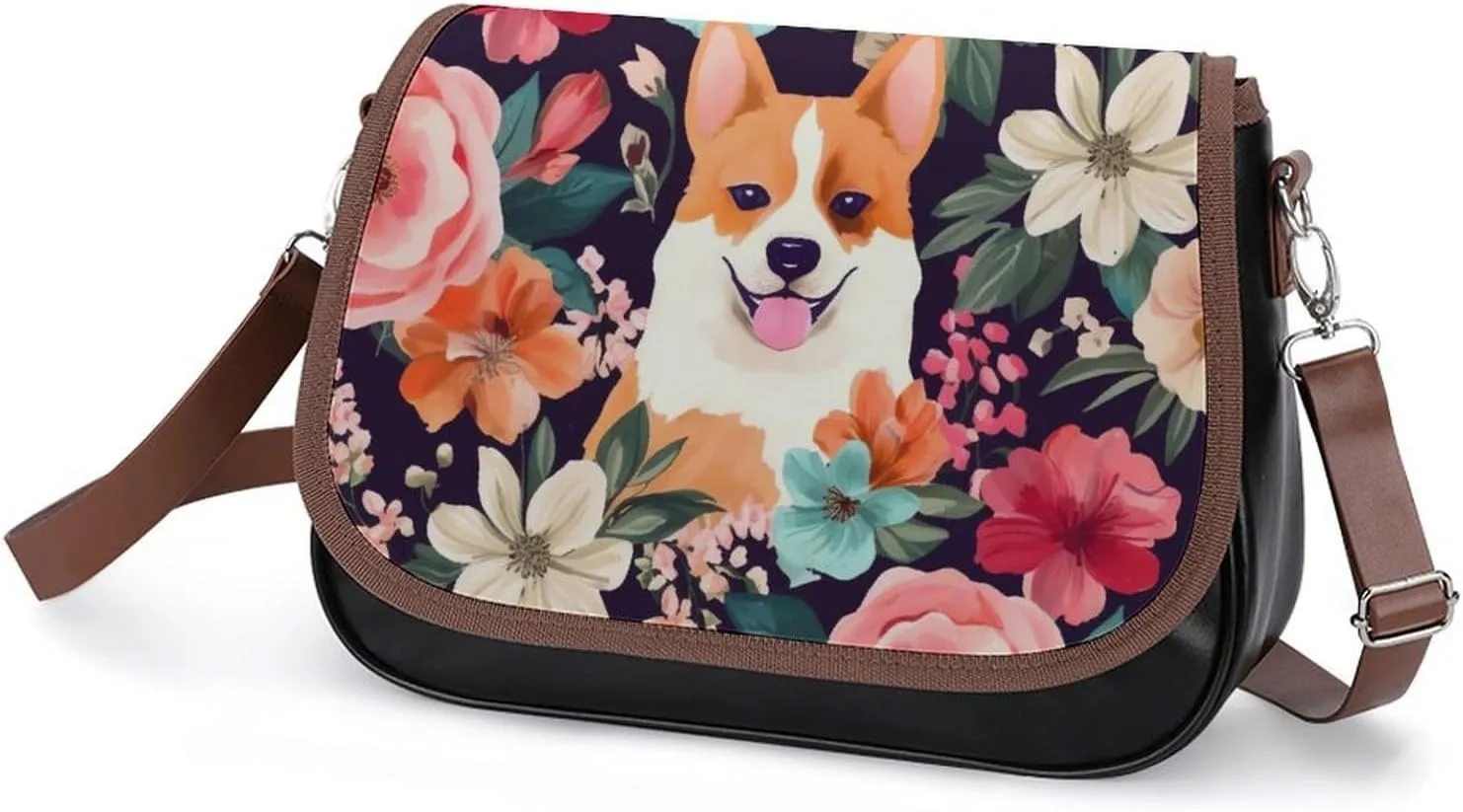Purple Flower Butterflies Crossbody Bags for Women,PU Leather Tote Bag for Women,Shoulder Bag Purse for Work Shopping Travel
