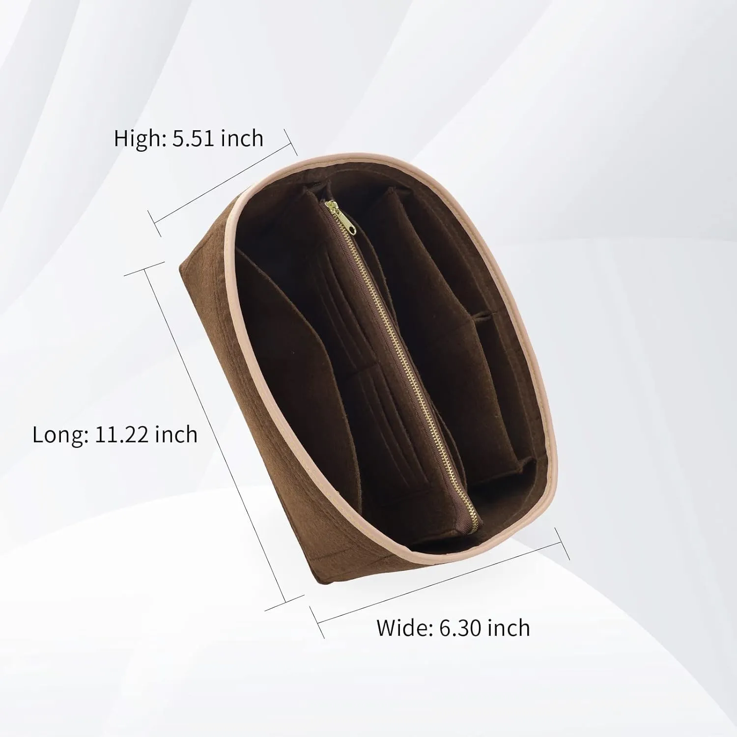 Purse Organizer & Base Shaper fit Speedy 30 & Neverfull MM, Felt Bag Organizer Insert for Handbags with Metal Zipper [Bag in Bag] (Large, Brown)